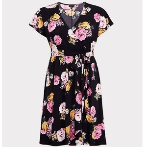 SOLD Torrid Curvy Plus Black Floral Wrap Dress